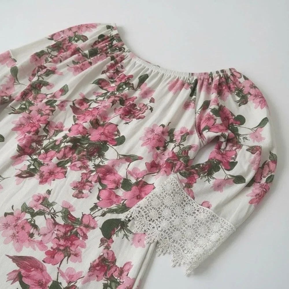 West Loop Floral Bell Lace Sleeve Tunic Top Stretch Shoulders Size Large - Picture 4 of 10